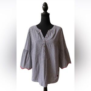 Talbots:The Oprah Magazine Collection Ladybug Blouse with Red Trim Flare Sleeves